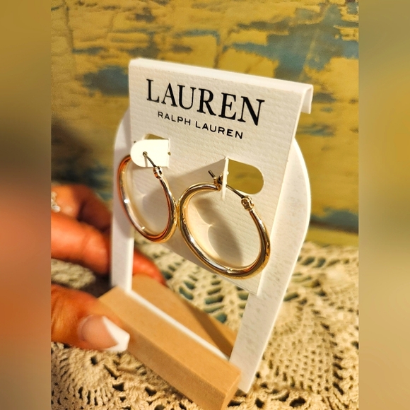 NEW RALPH LAUREN SILVER HOOP EARRINGS - Picture 2 of 3